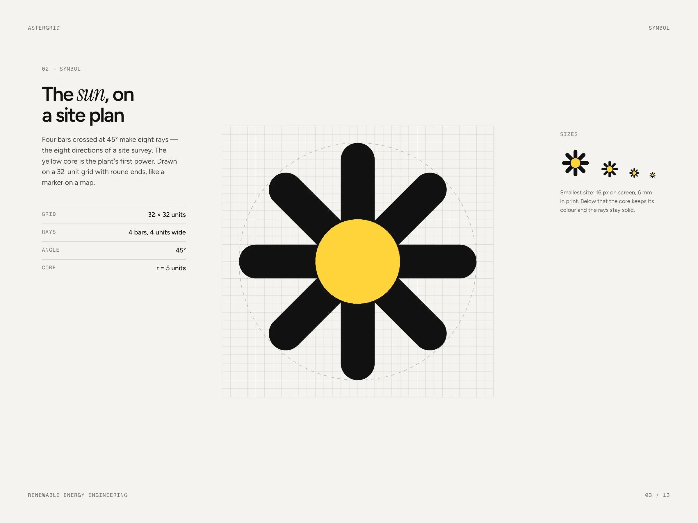 Astergrid: Symbol: the sun on a site plan