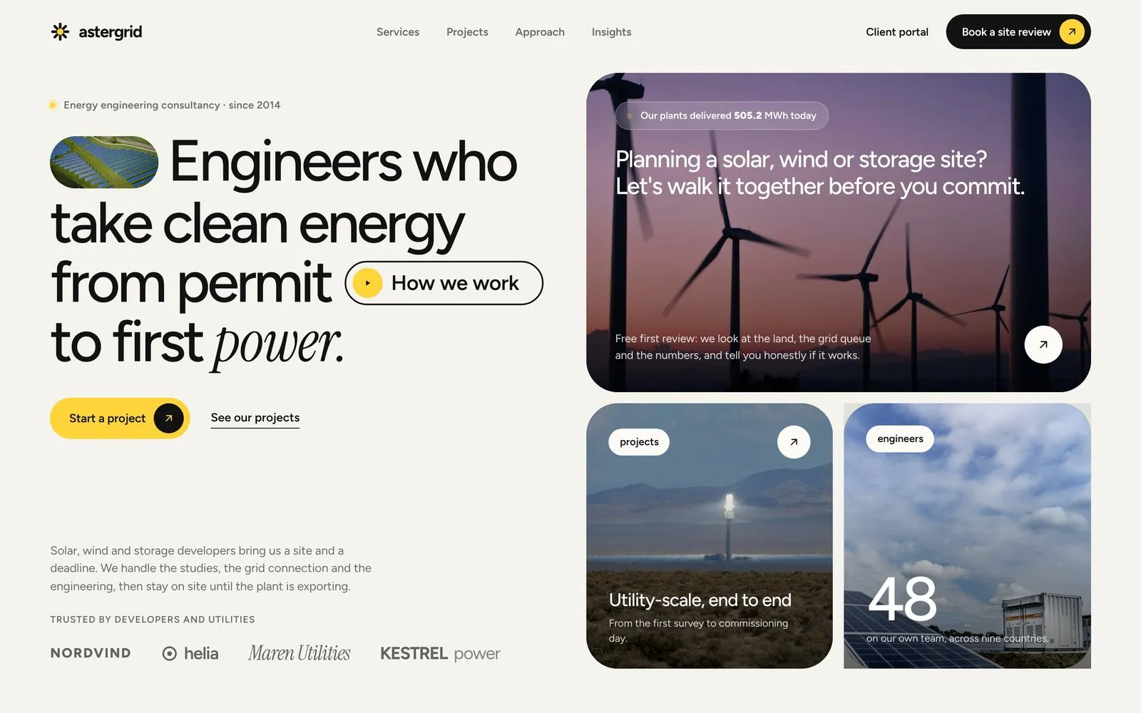 Astergrid — Landing page for a solar, wind and storage engineering firm