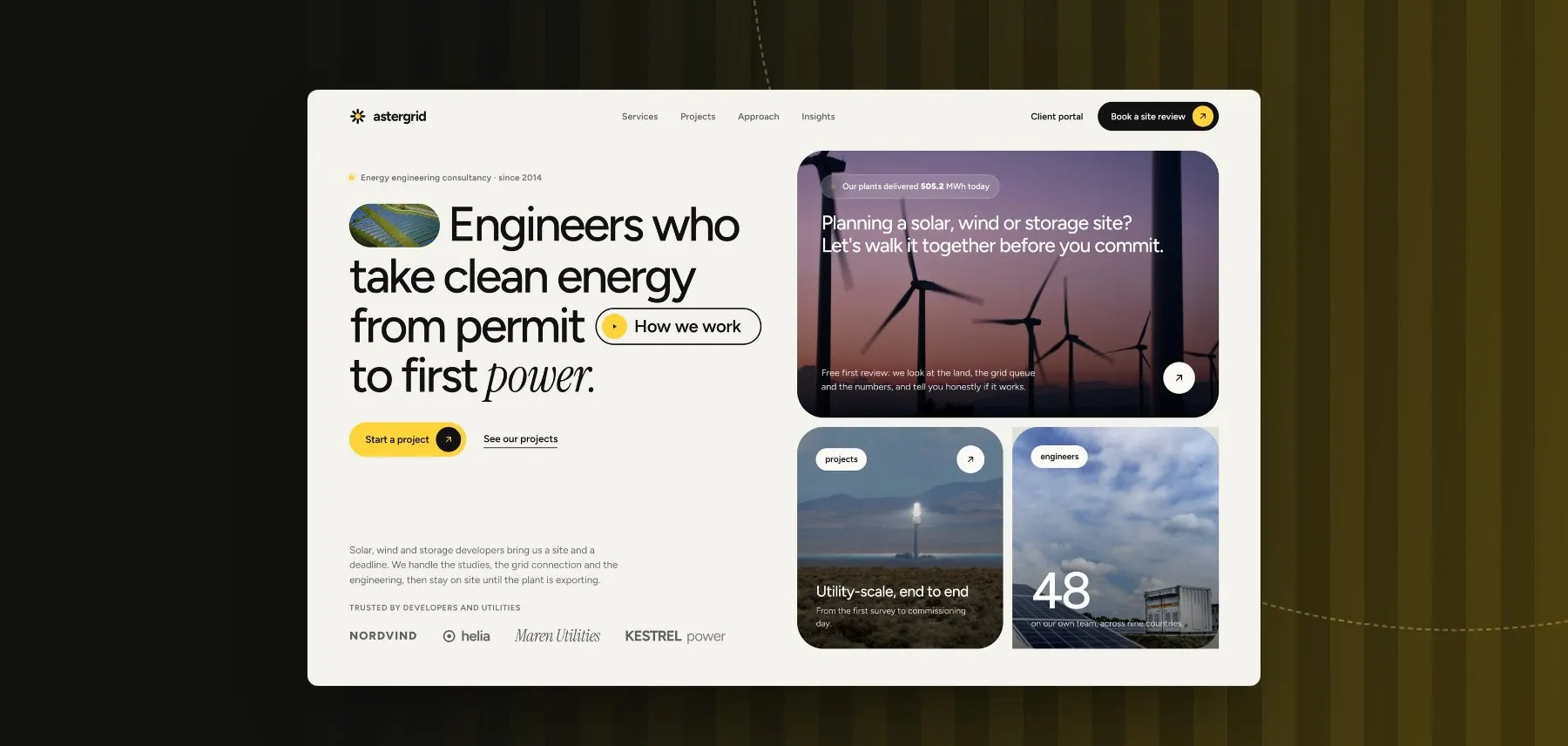 Astergrid — Landing page for a solar, wind and storage engineering firm