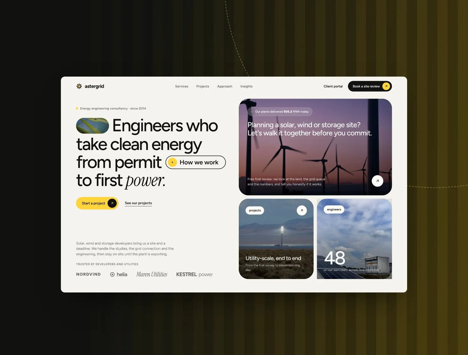 Astergrid — Landing page for a solar, wind and storage engineering firm