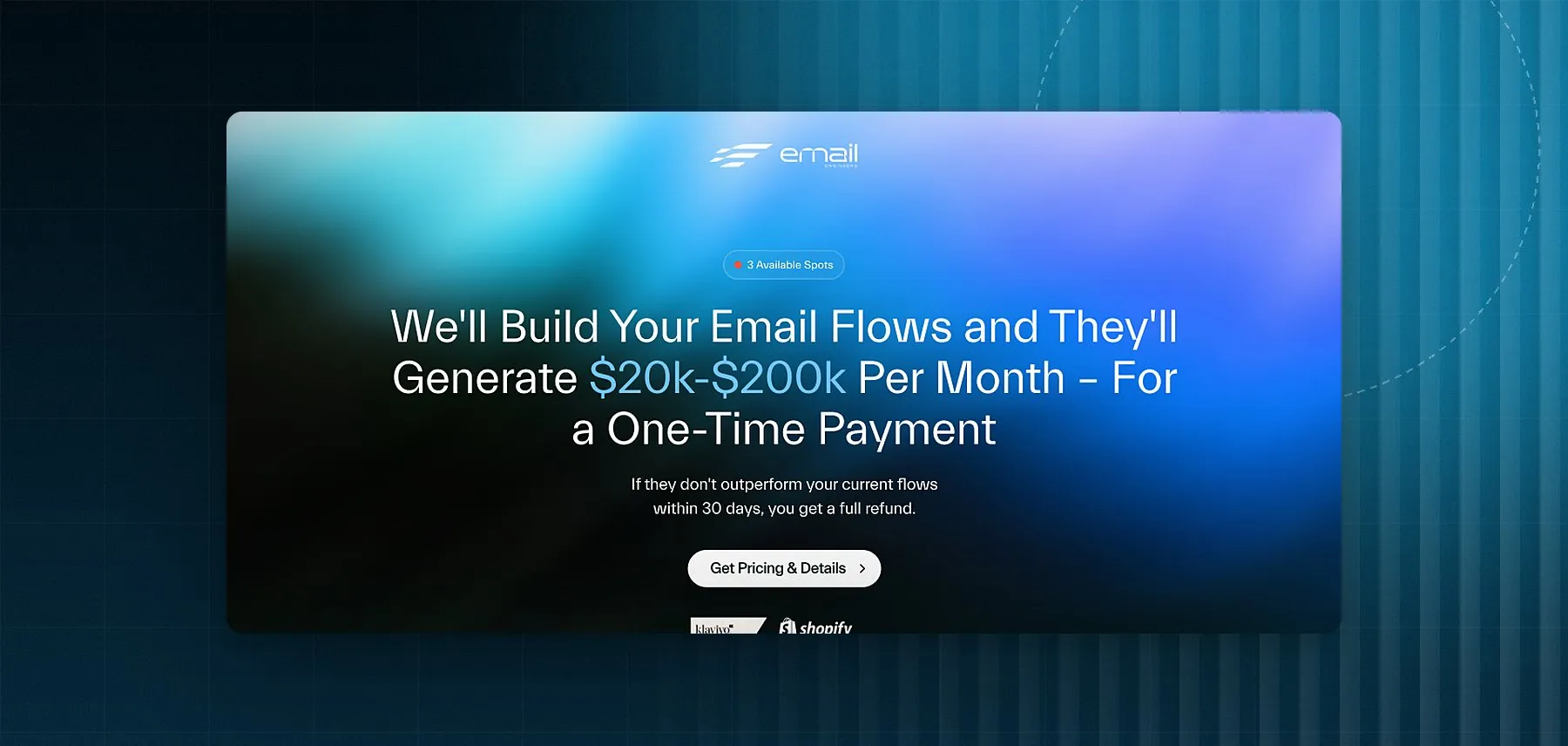 Email Engineers — Landing page for an email-marketing service for online stores