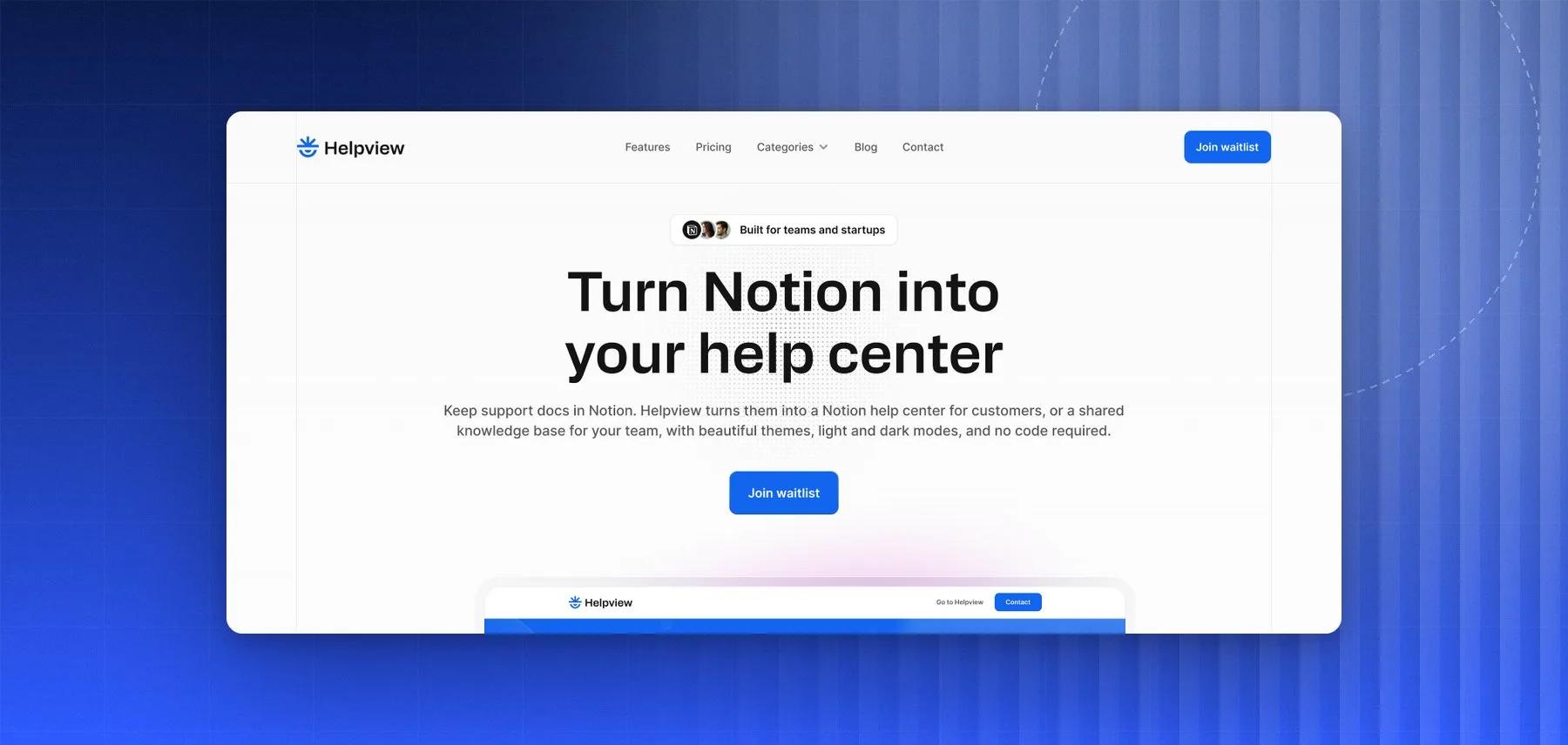 Helpview — Marketing site for a Notion help-center product