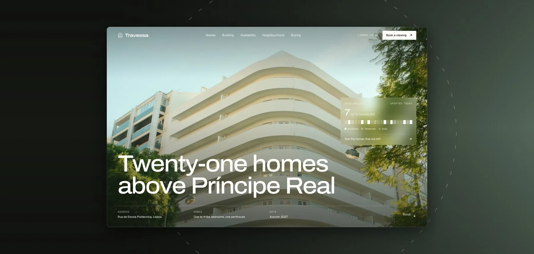 Travessa — A sales site for twenty-one new homes around a courtyard in Lisbon's Príncipe Real.