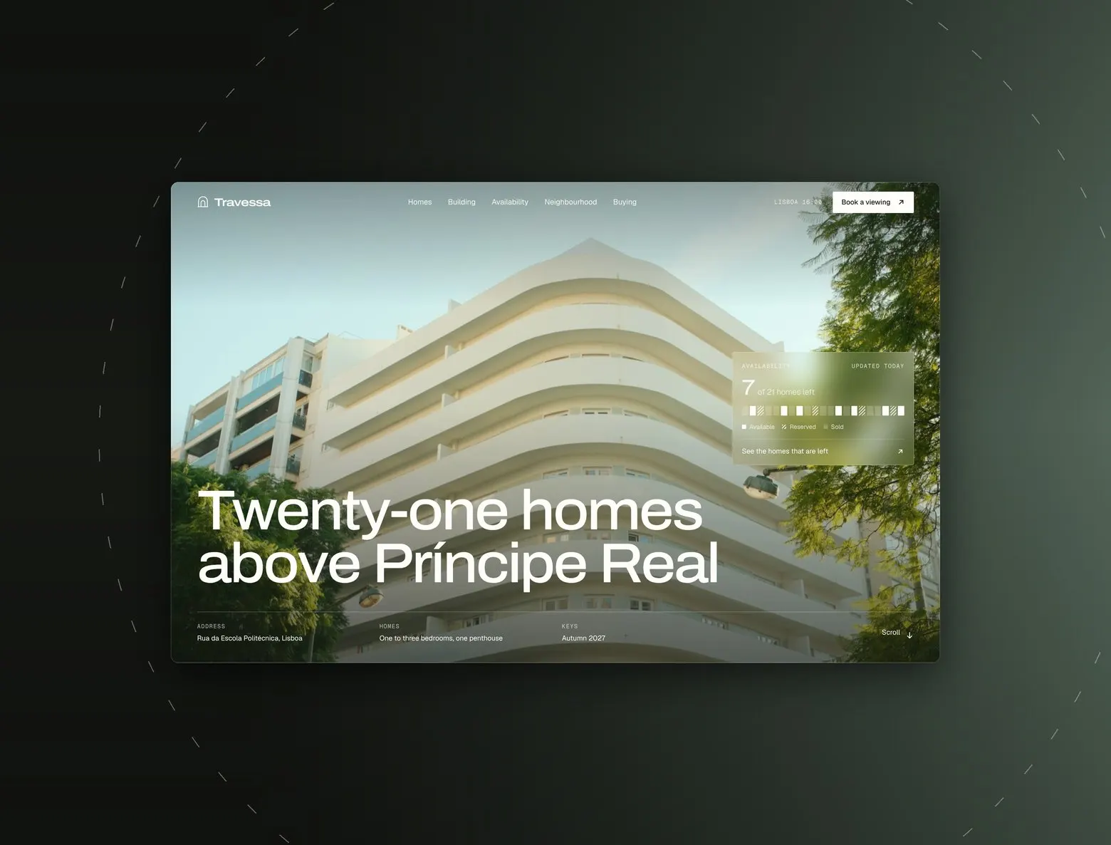 Travessa — A sales site for twenty-one new homes around a courtyard in Lisbon's Príncipe Real.