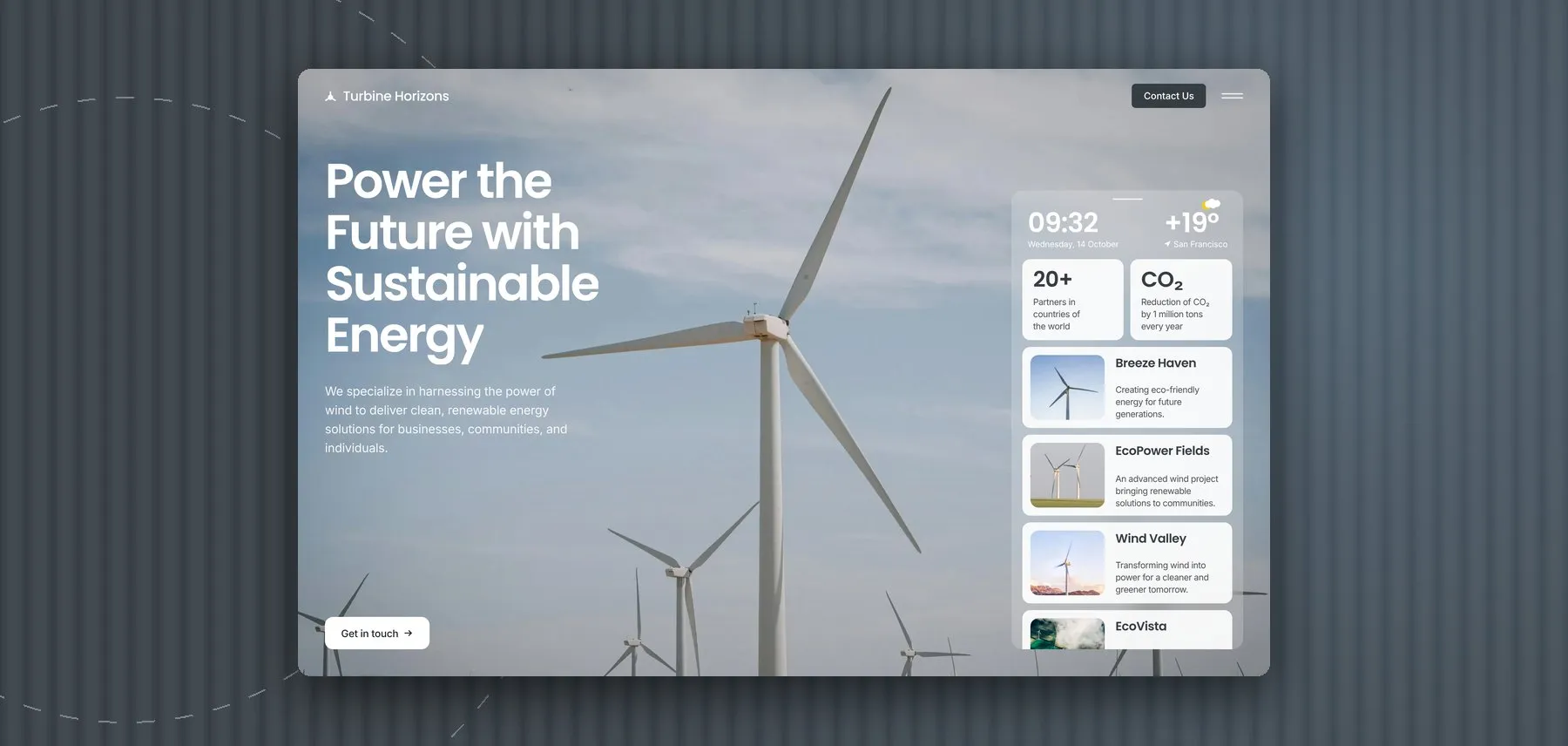 Turbine Horizons — A website for a wind energy company that designs, installs and maintains turbines for businesses and communities.