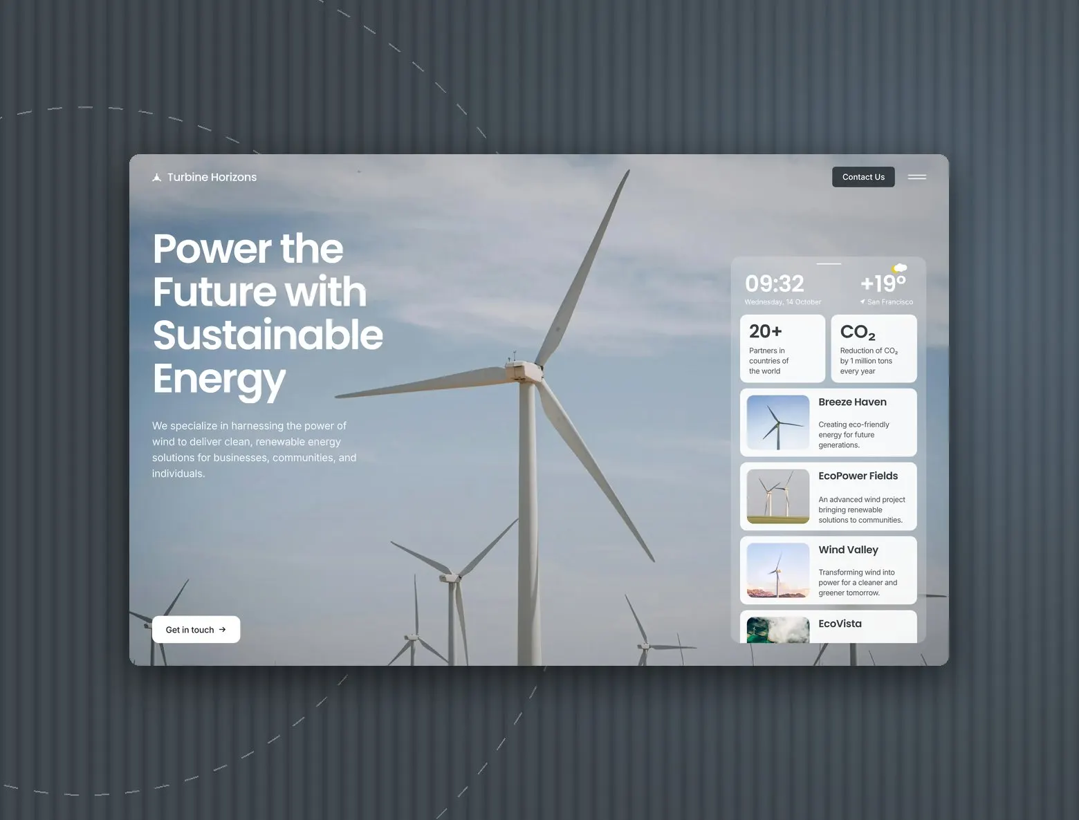 Turbine Horizons — A website for a wind energy company that designs, installs and maintains turbines for businesses and communities.