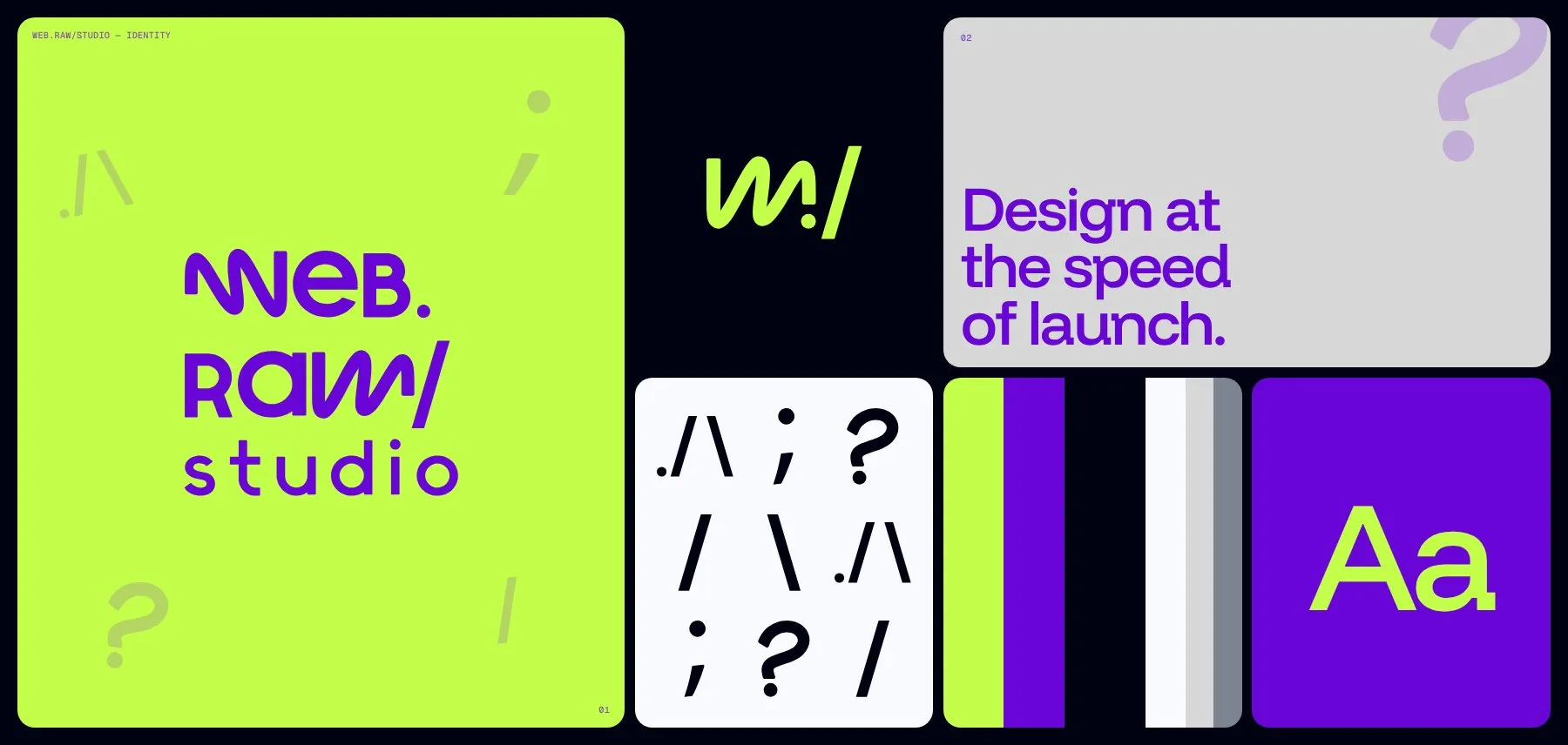 web.raw/studio — Our own identity: a wordmark, six colours and a set of punctuation