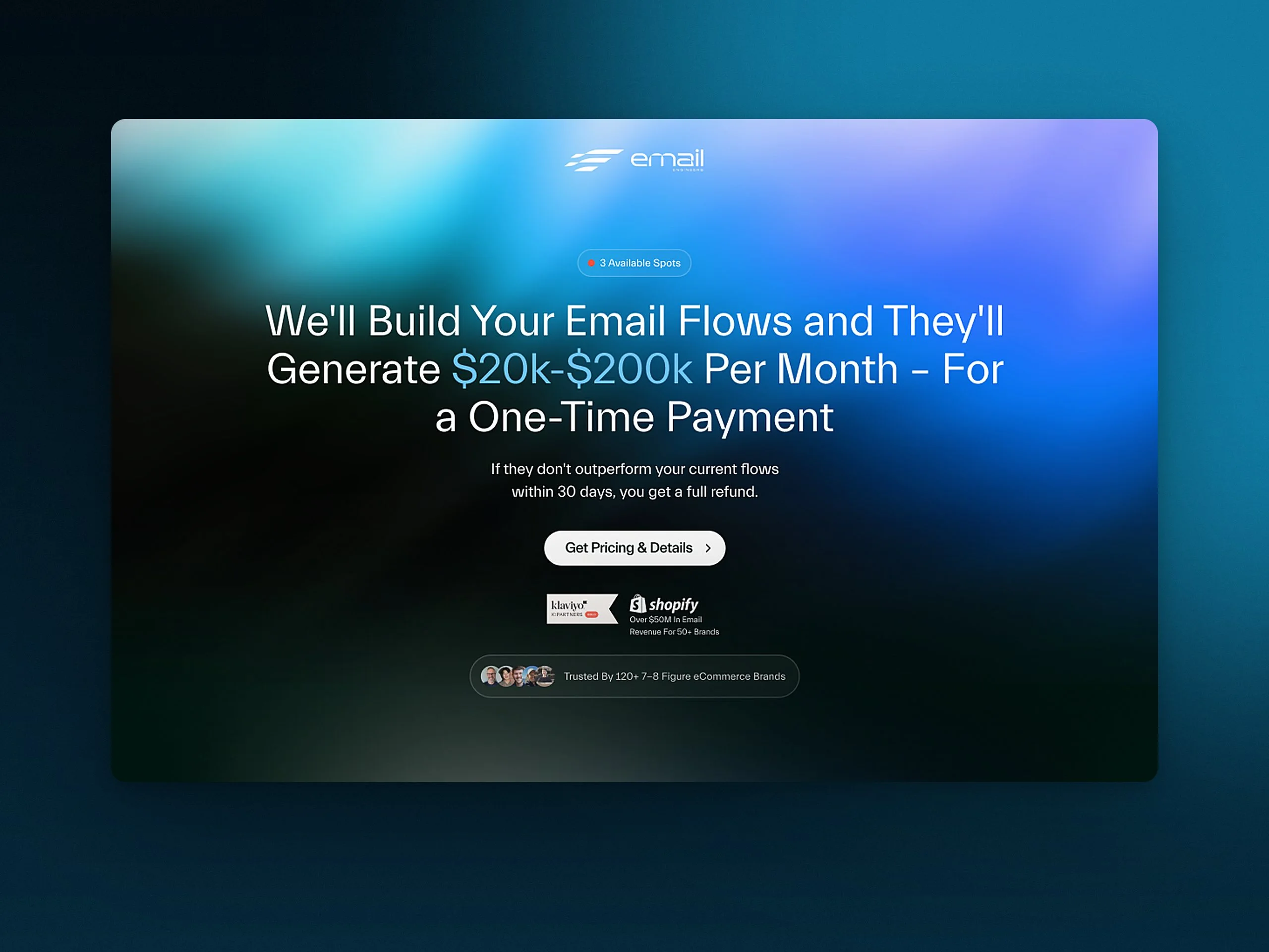 Email Engineers: Landing page — first screen