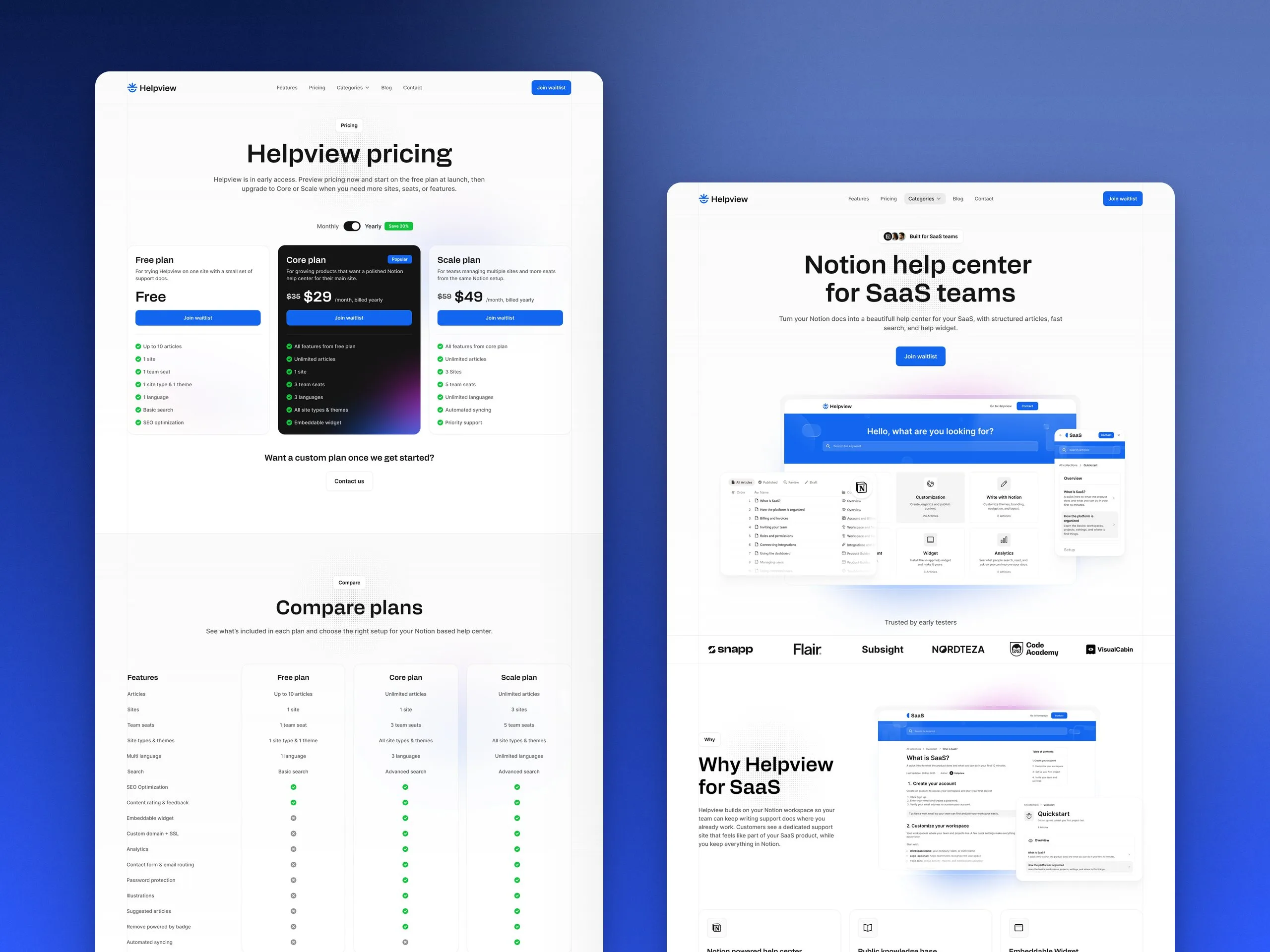 Helpview: Pricing and a use-case page