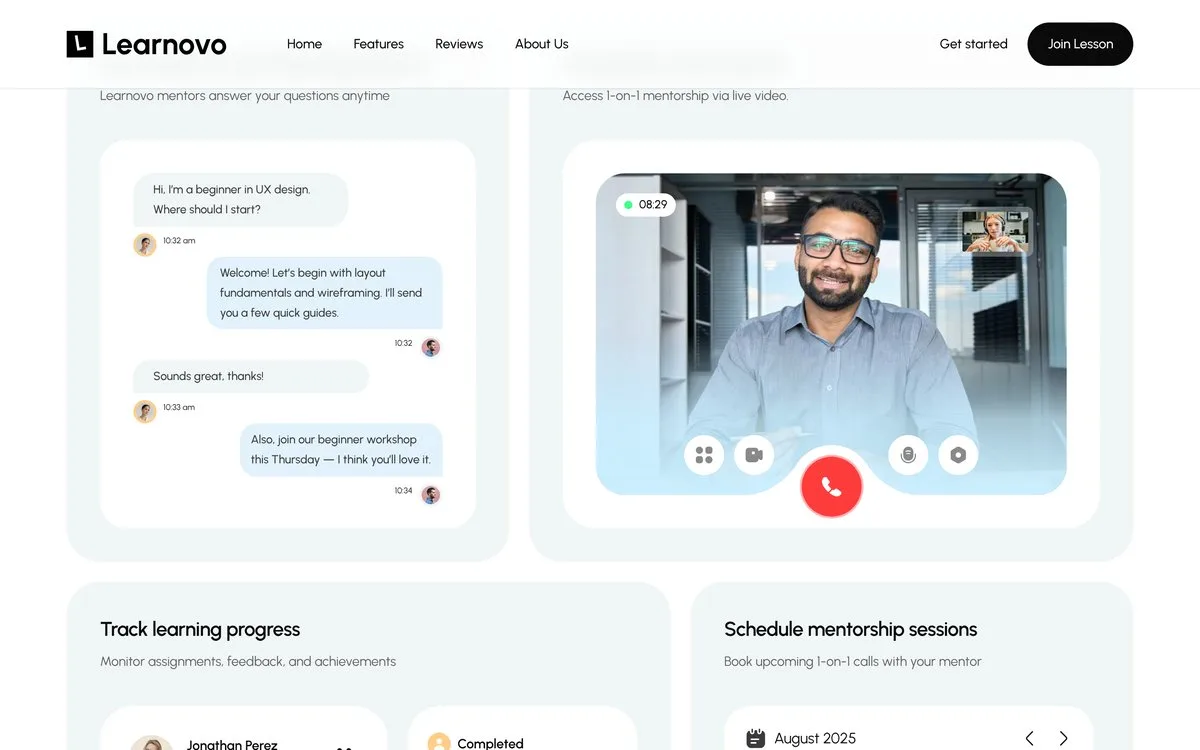 Learnovo: A chat that plays out and a live video call