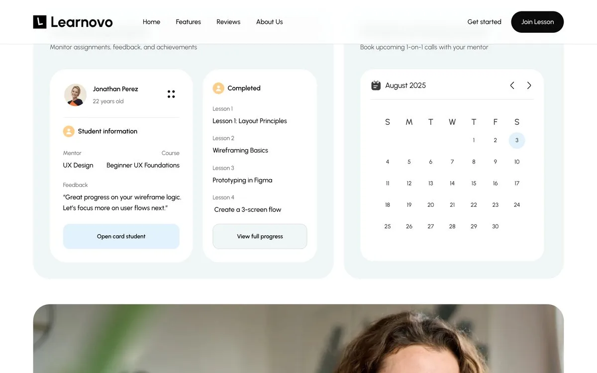 Learnovo: Progress card and a working calendar
