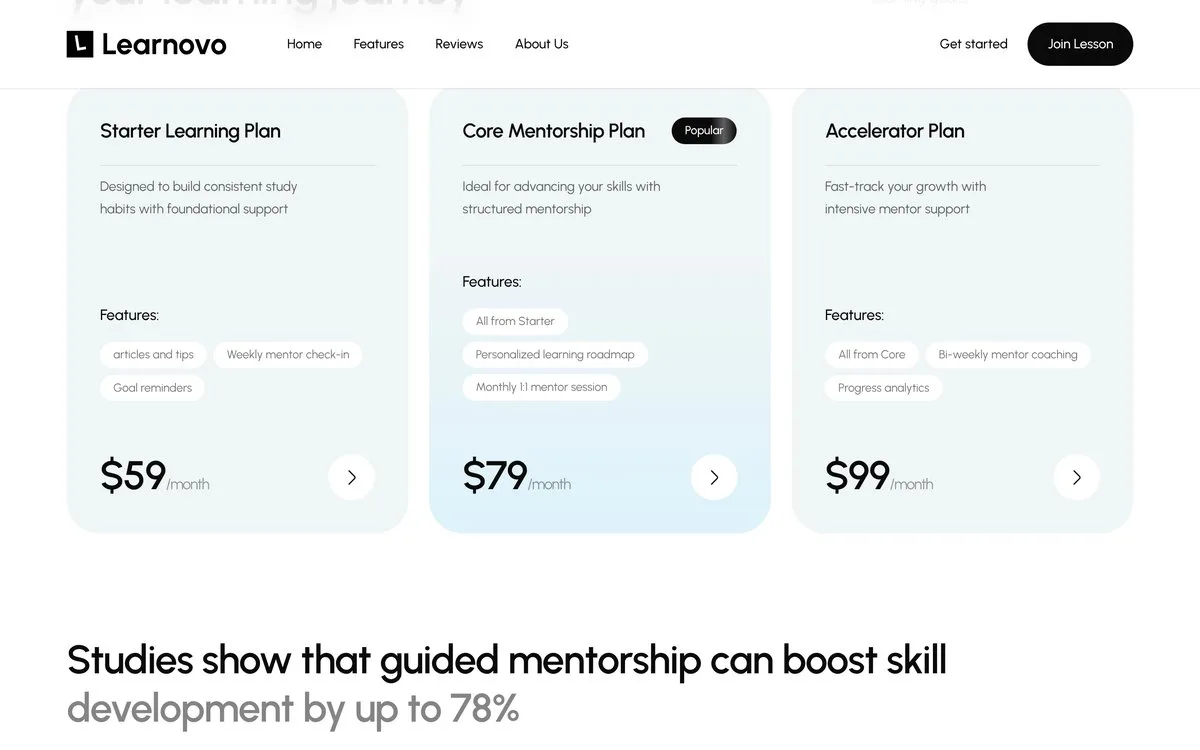 Learnovo: Plans with prices that count up