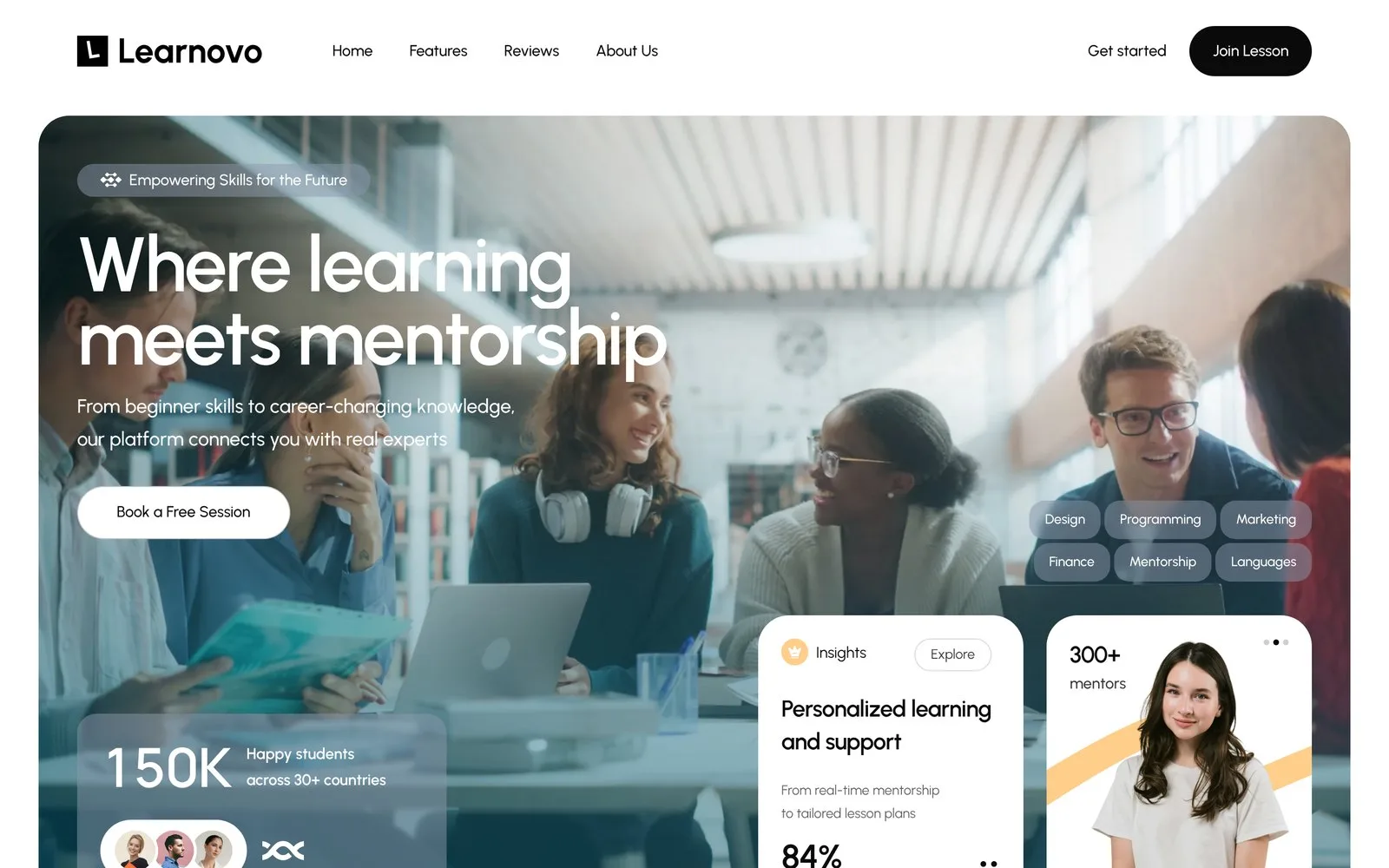 Learnovo: first screen of the homepage