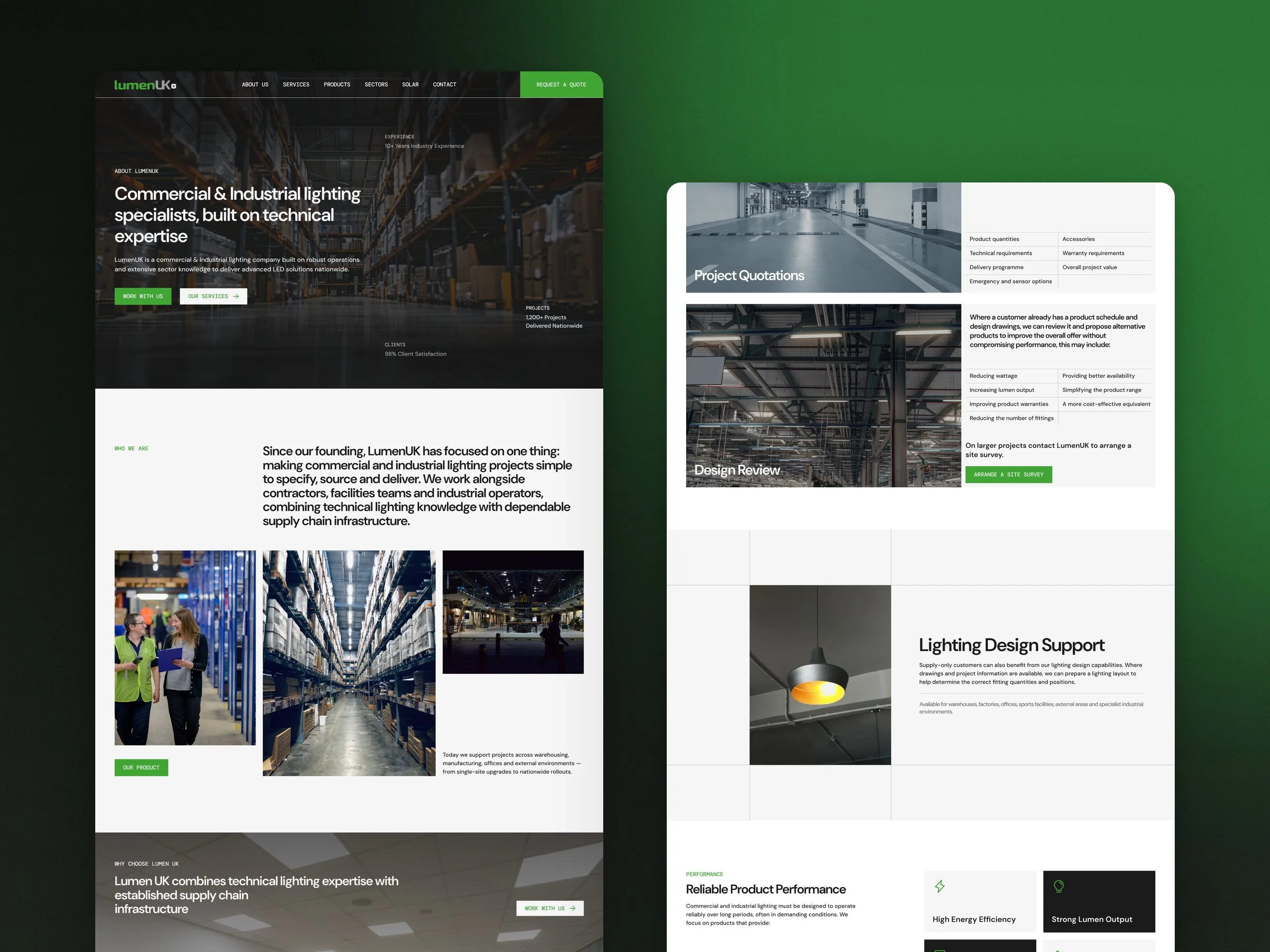 Lumen UK: About and a service page