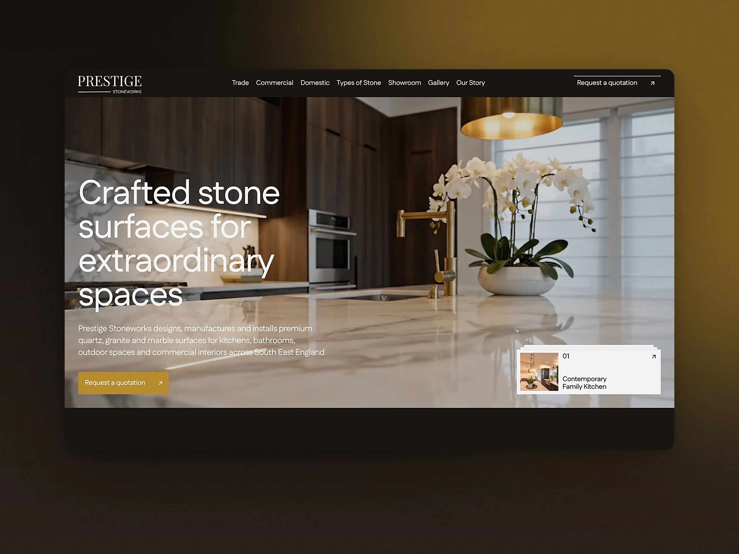 Prestige Stoneworks: Homepage — first screen