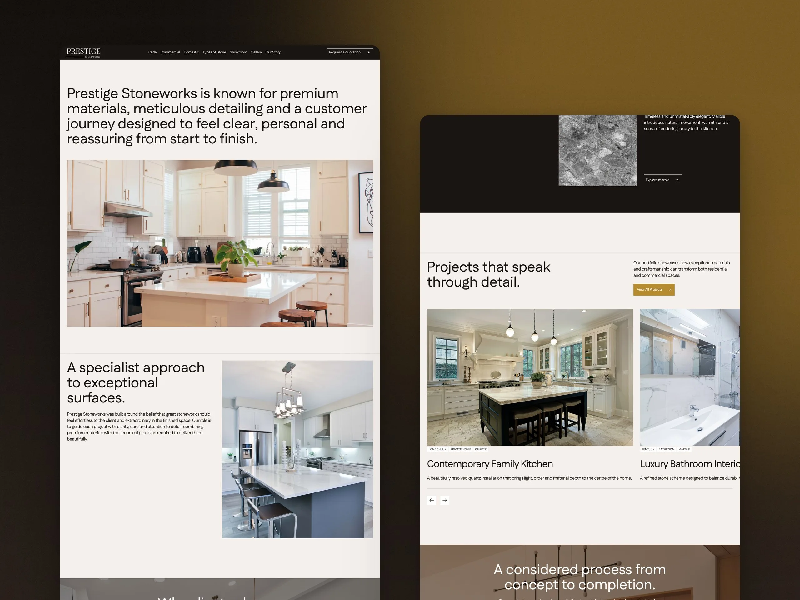 Prestige Stoneworks: About and kitchen details