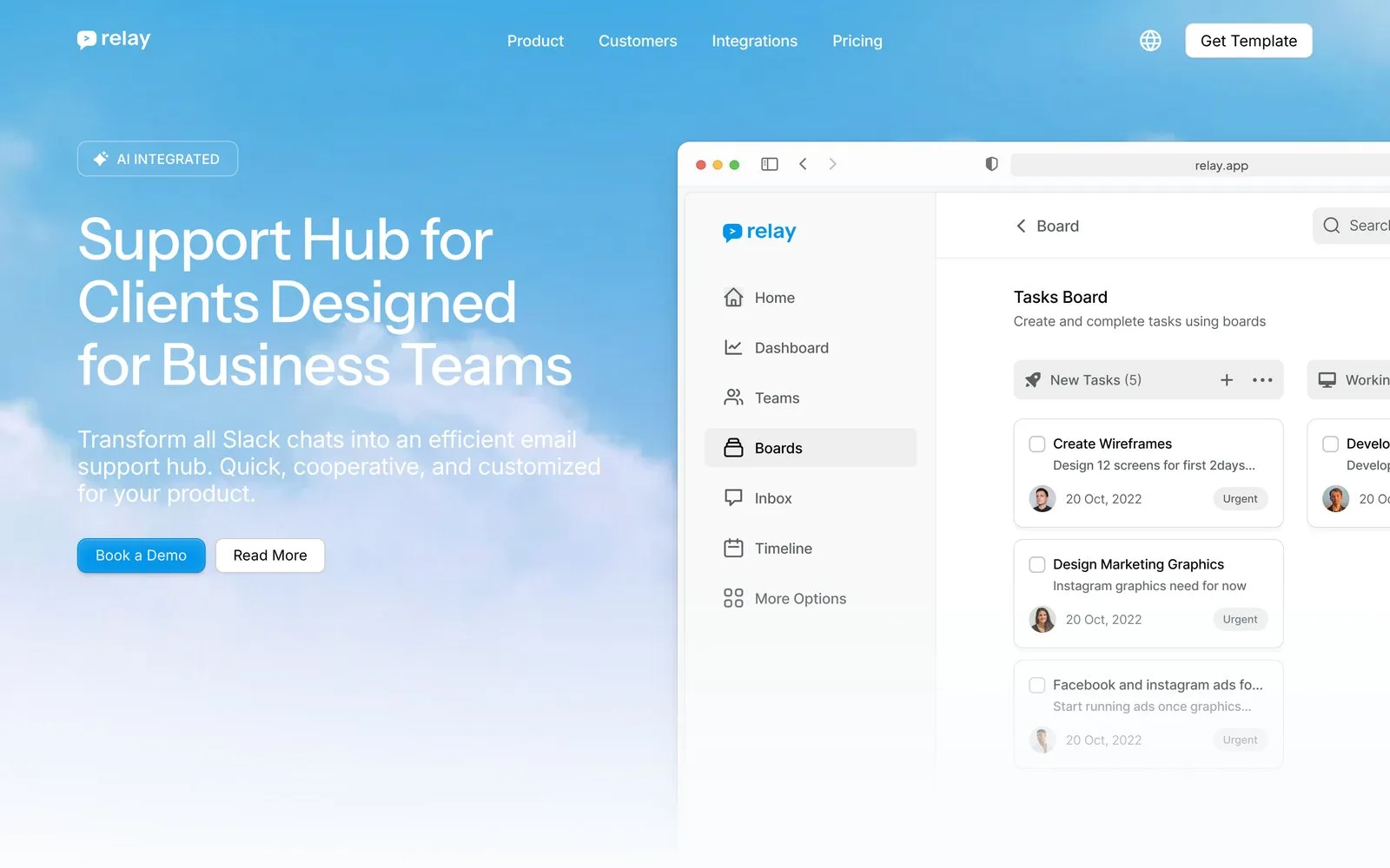 Relay: first screen of the homepage