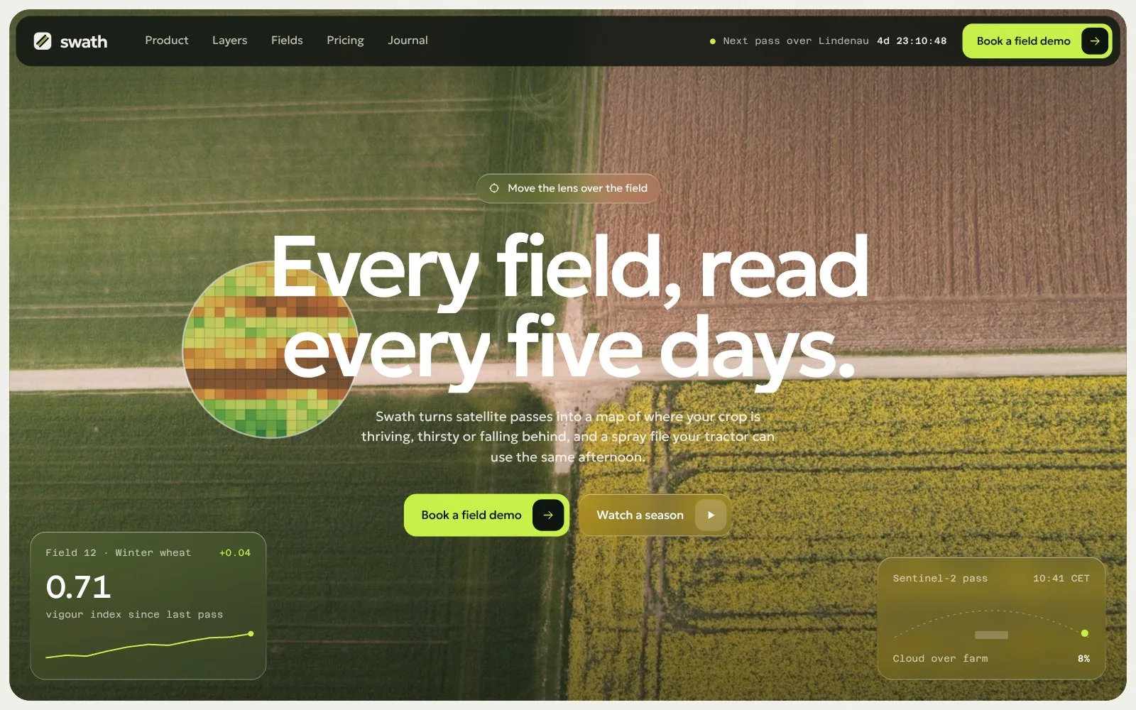 Swath: first screen of the homepage