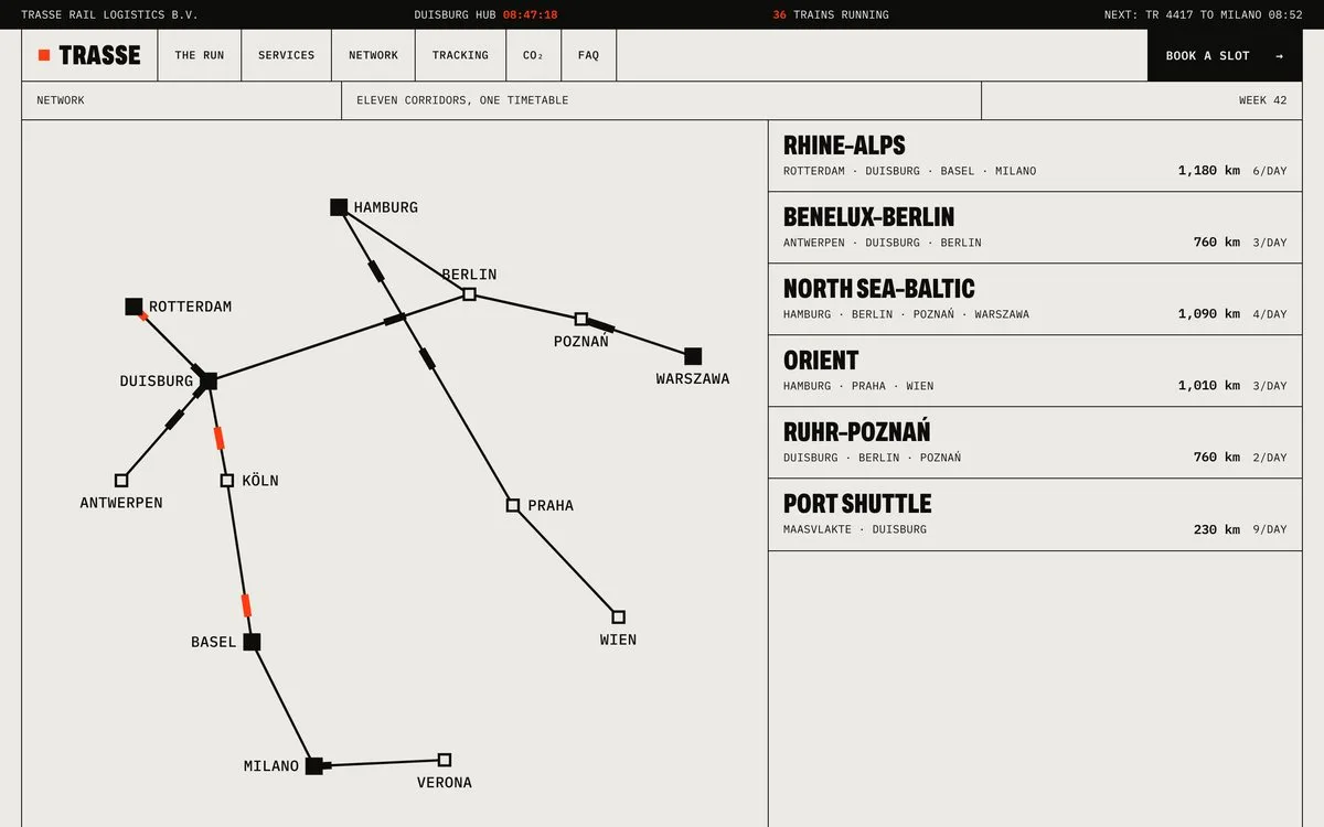Trasse: Corridor map next to the corridor list