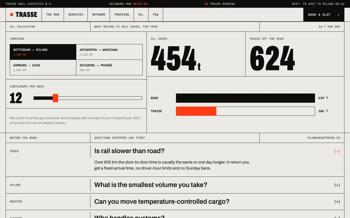Trasse: CO₂ calculator by corridor and volume