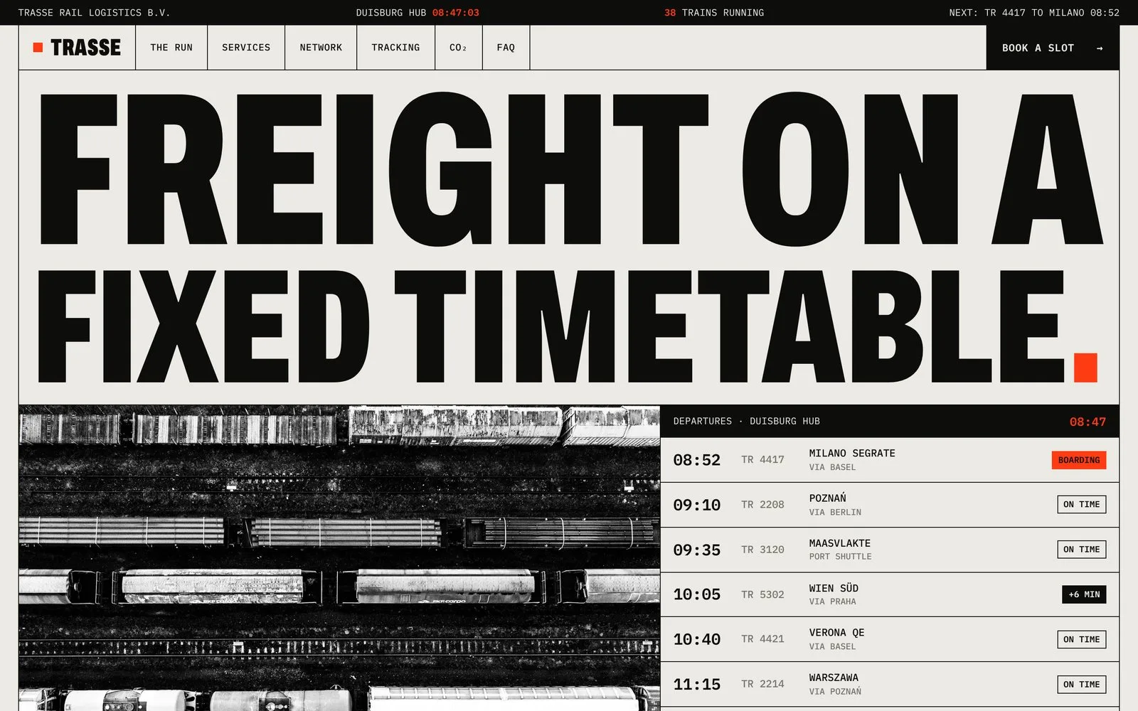 Trasse: first screen of the homepage
