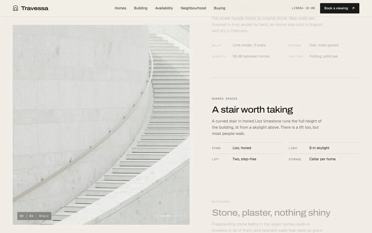 Travessa: Materials scroll past a pinned photo
