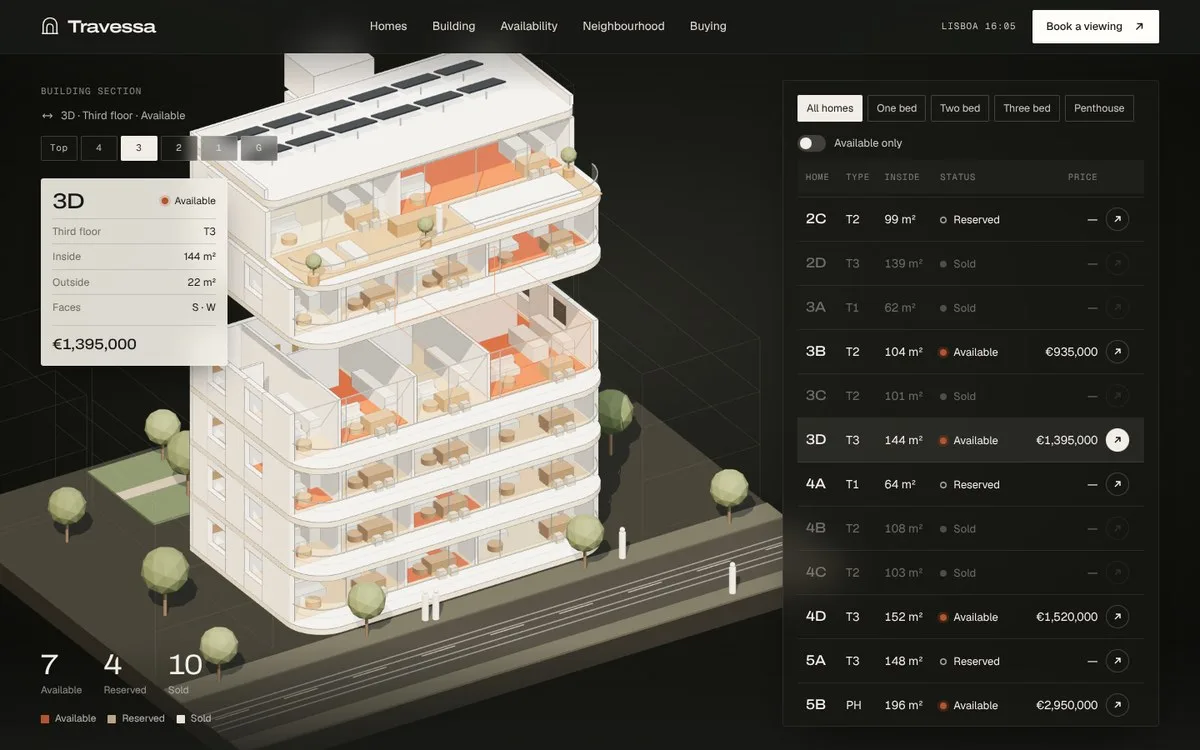 Travessa: A full-screen model where the floors above lift away