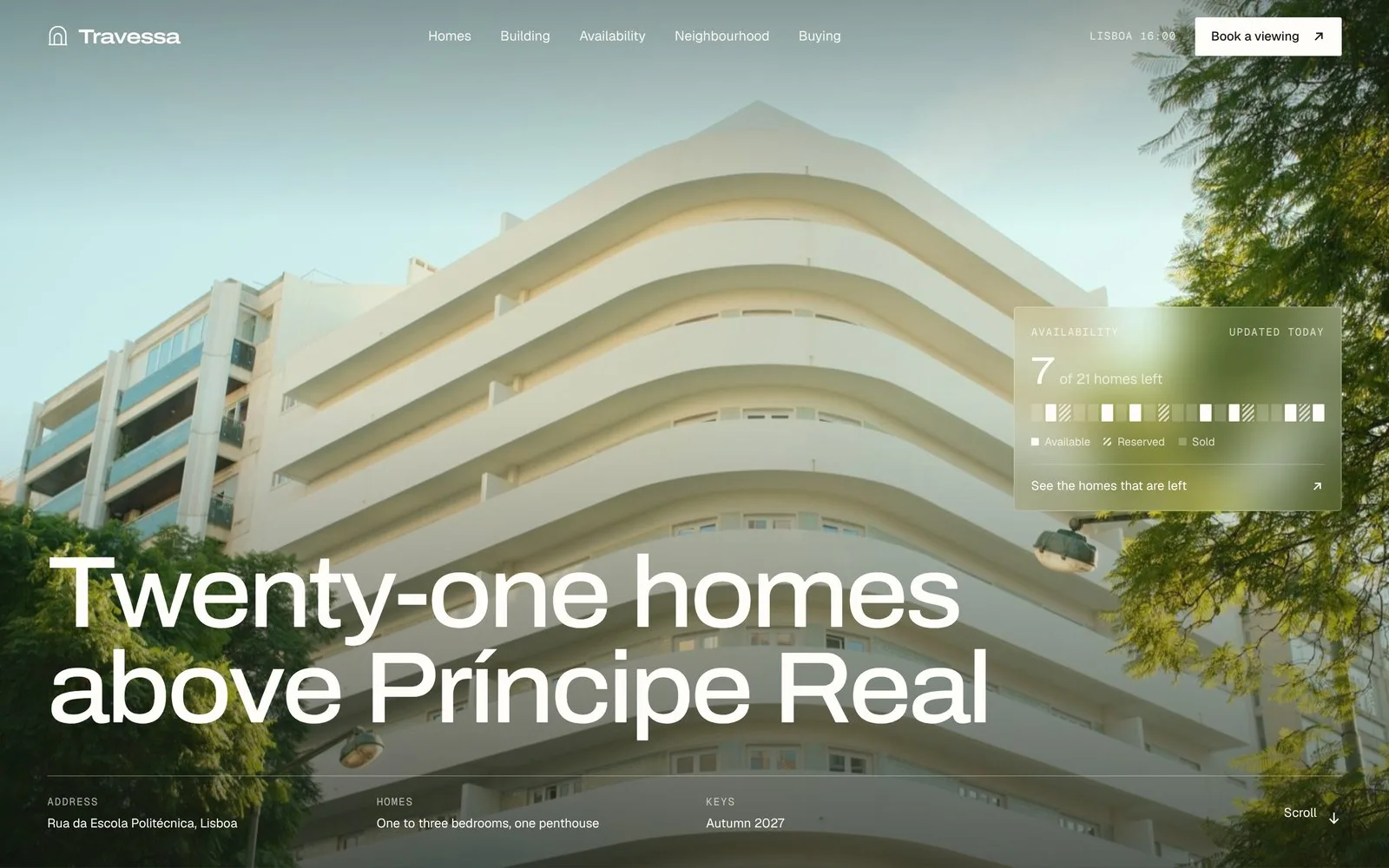 Travessa: first screen of the homepage