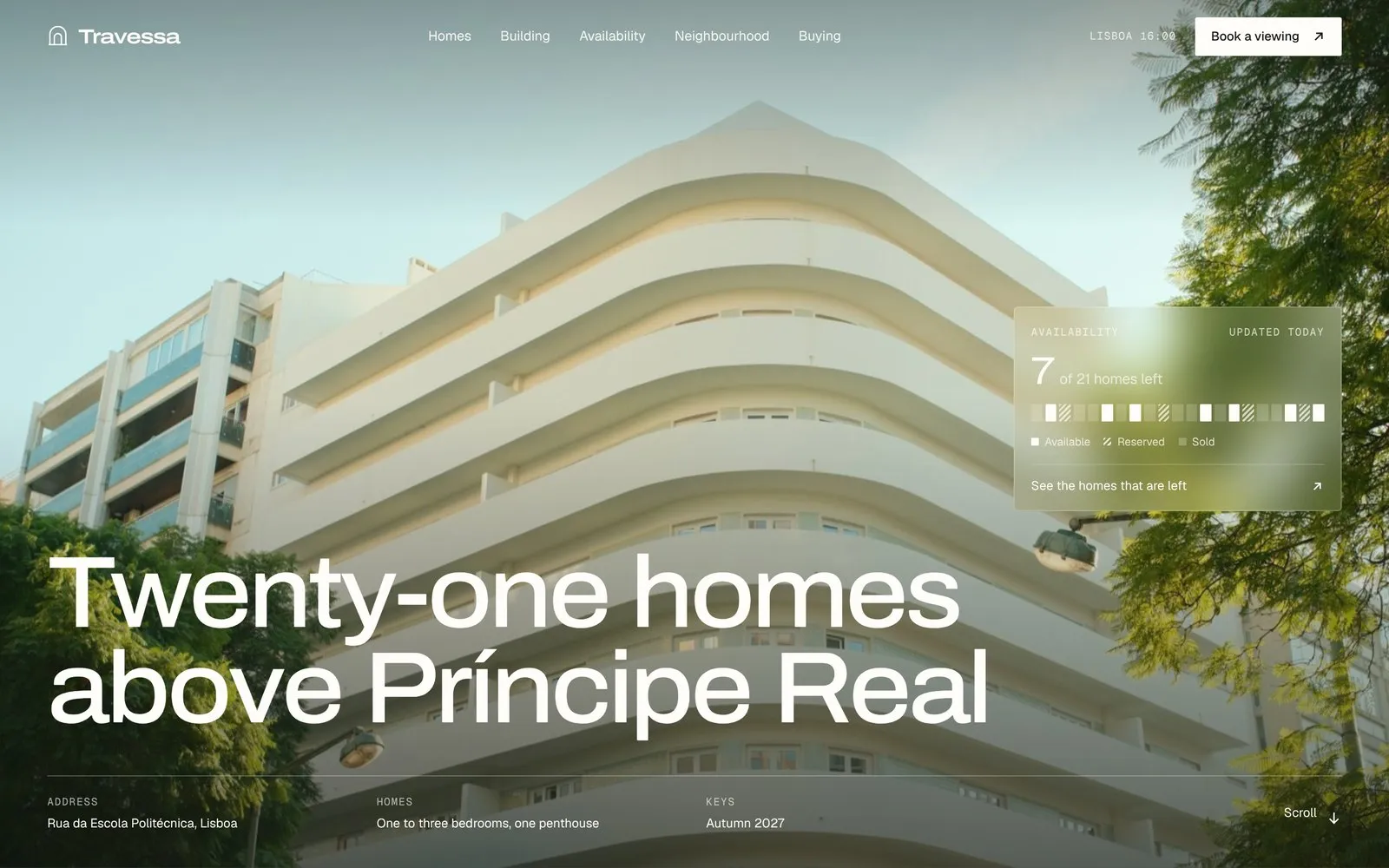 Travessa — A sales site for twenty-one new homes around a courtyard in Lisbon's Príncipe Real.