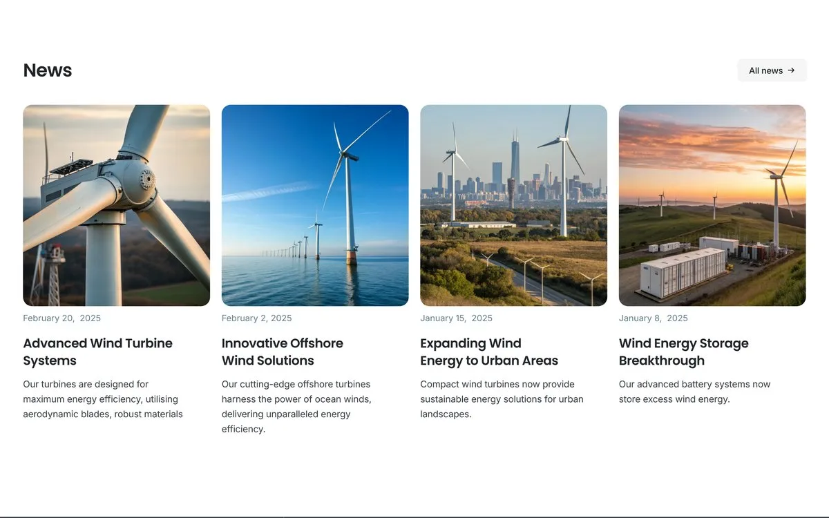 Turbine Horizons: News cards that open from the bottom