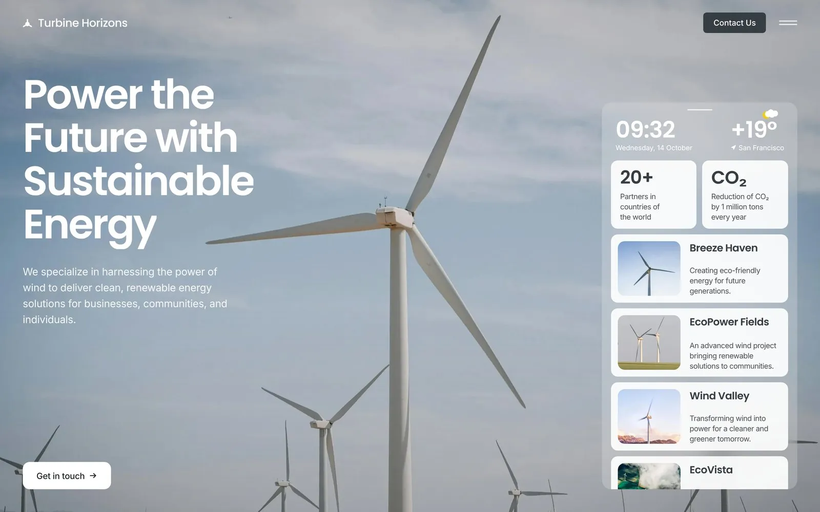 Turbine Horizons — A website for a wind energy company that designs, installs and maintains turbines for businesses and communities.