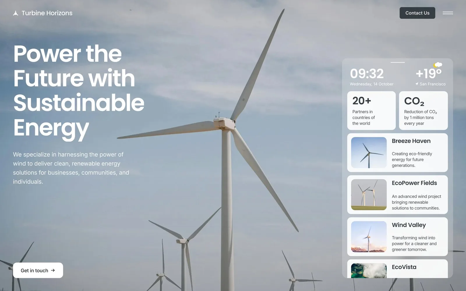 Turbine Horizons: first screen of the homepage
