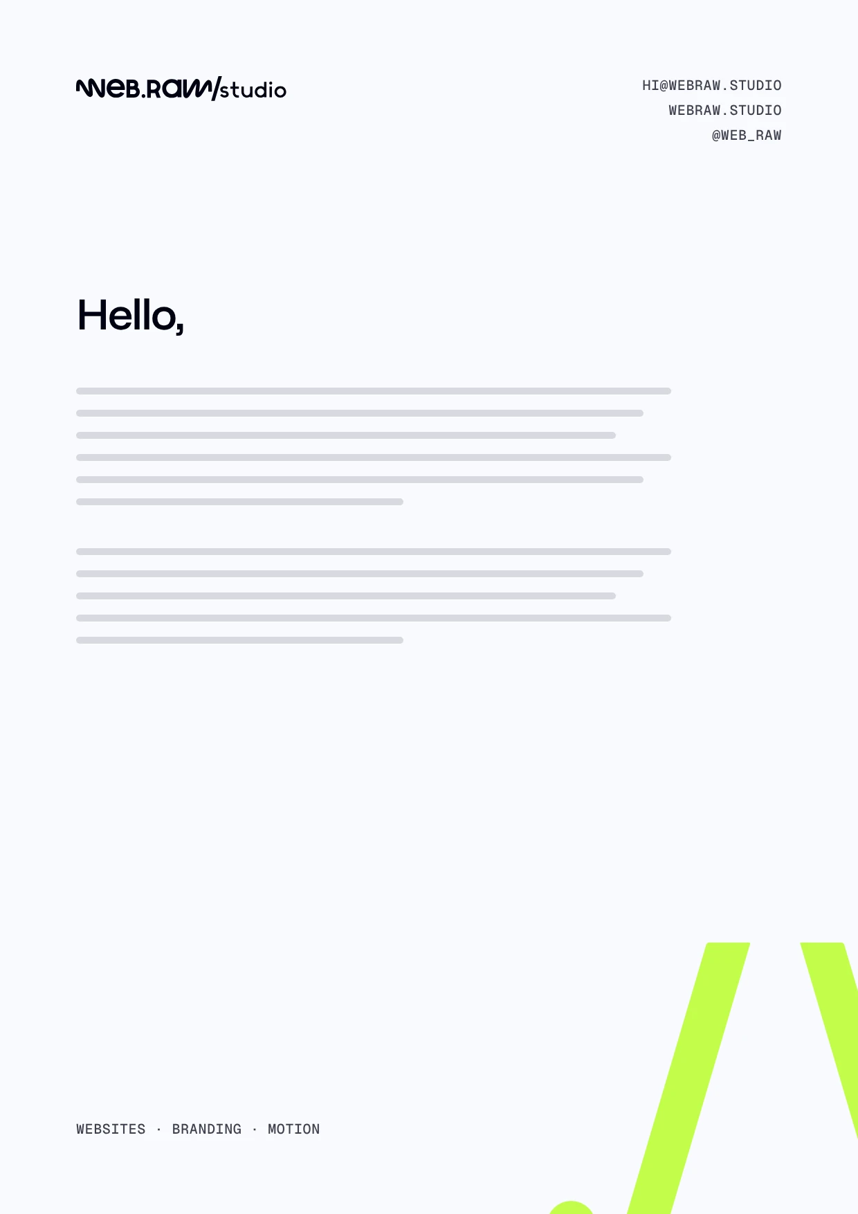 web.raw/studio — letterhead