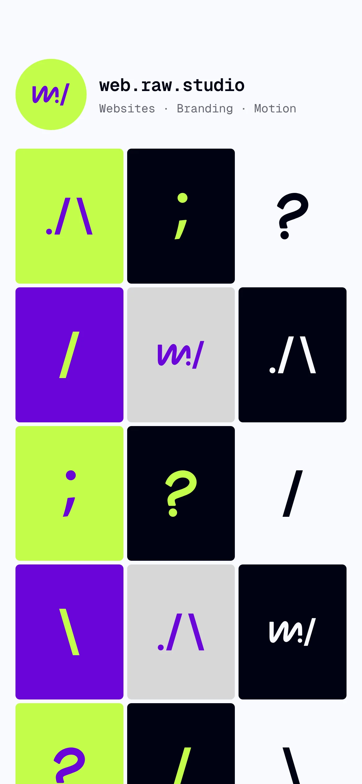web.raw/studio — phone screen