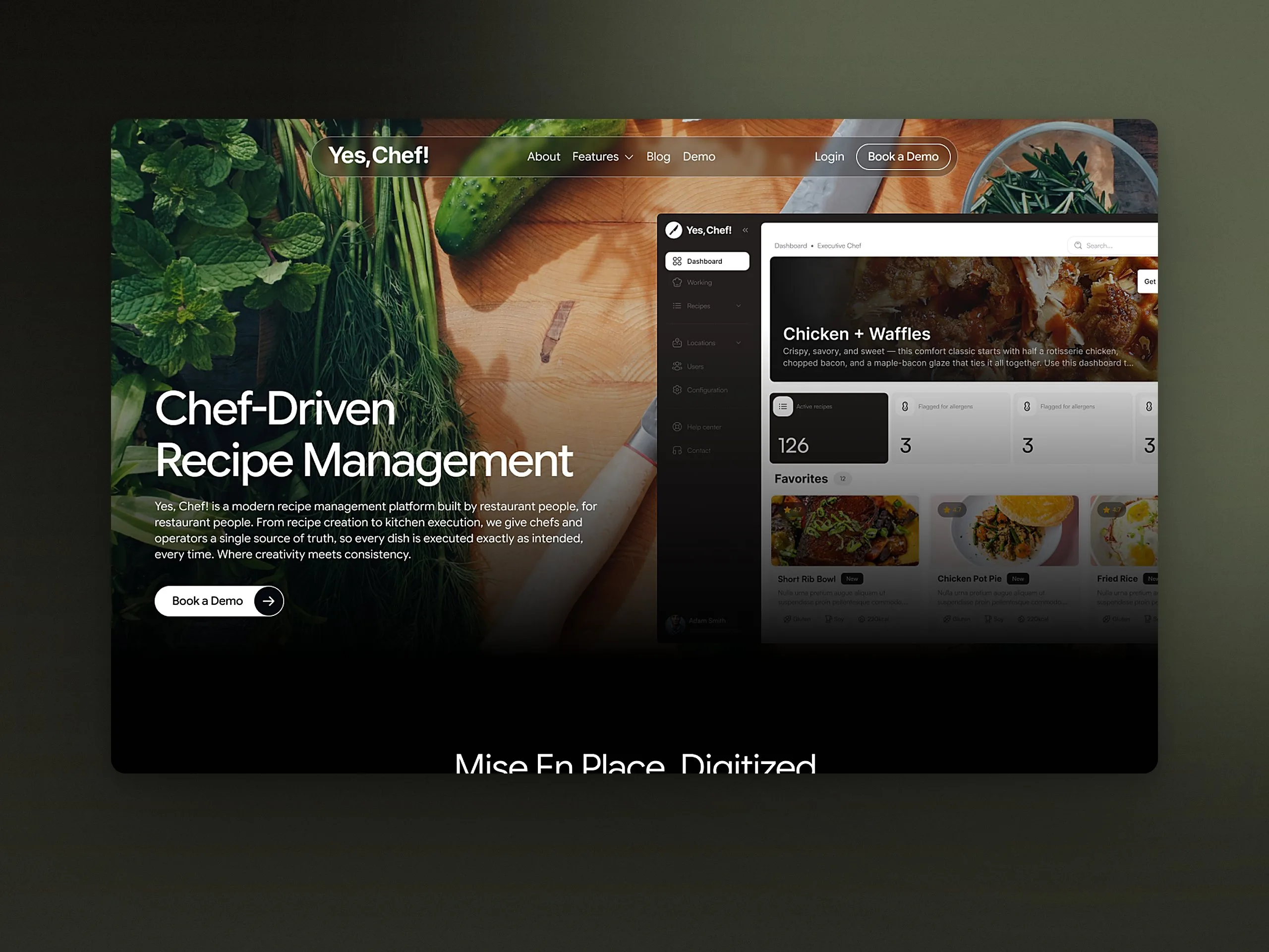 Yes, Chef!: Homepage — first screen