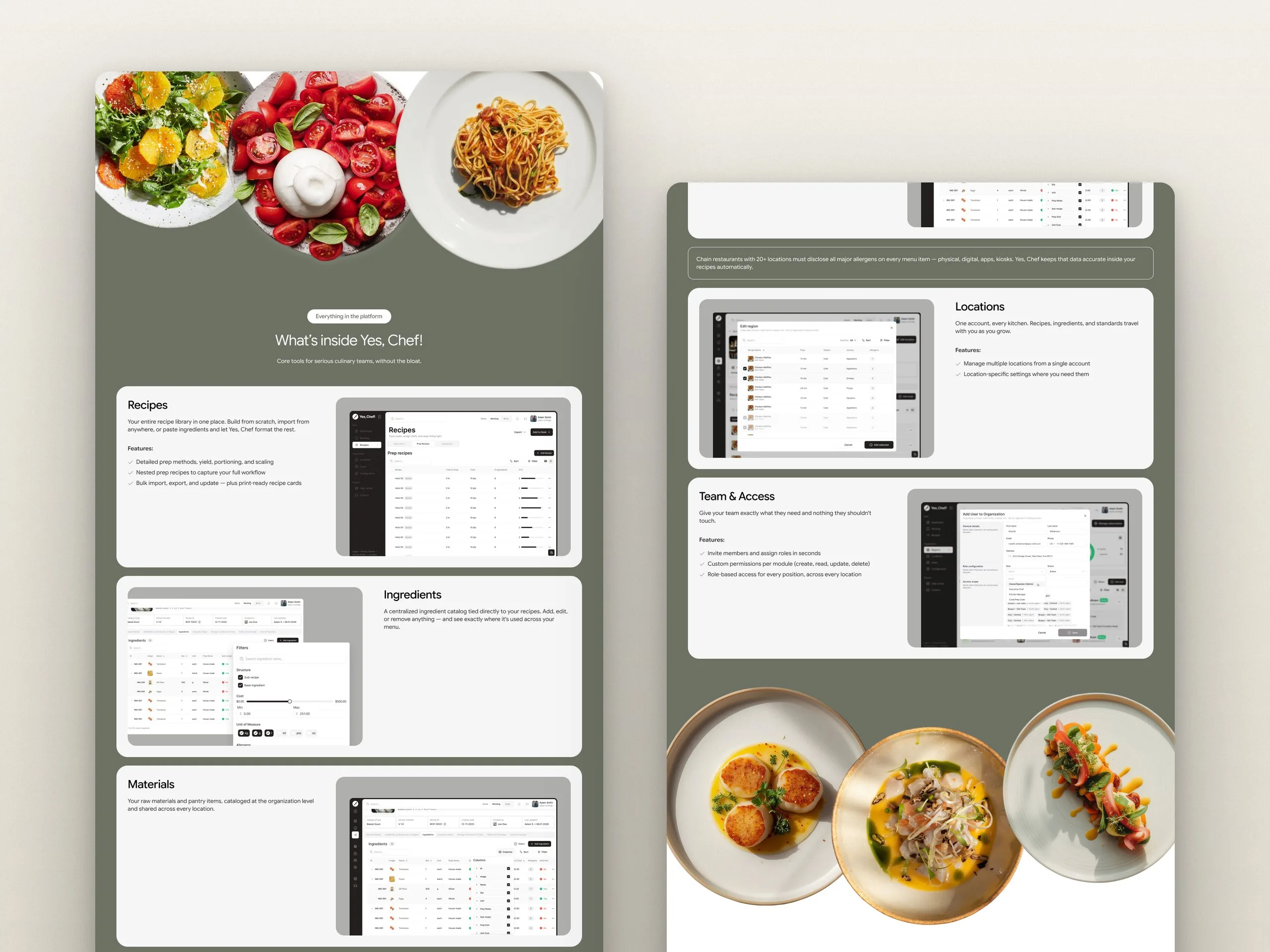 Yes, Chef!: Features template, screen by screen