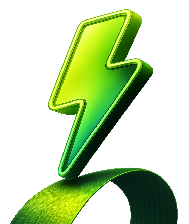 A glowing lime lightning bolt on a ribbon