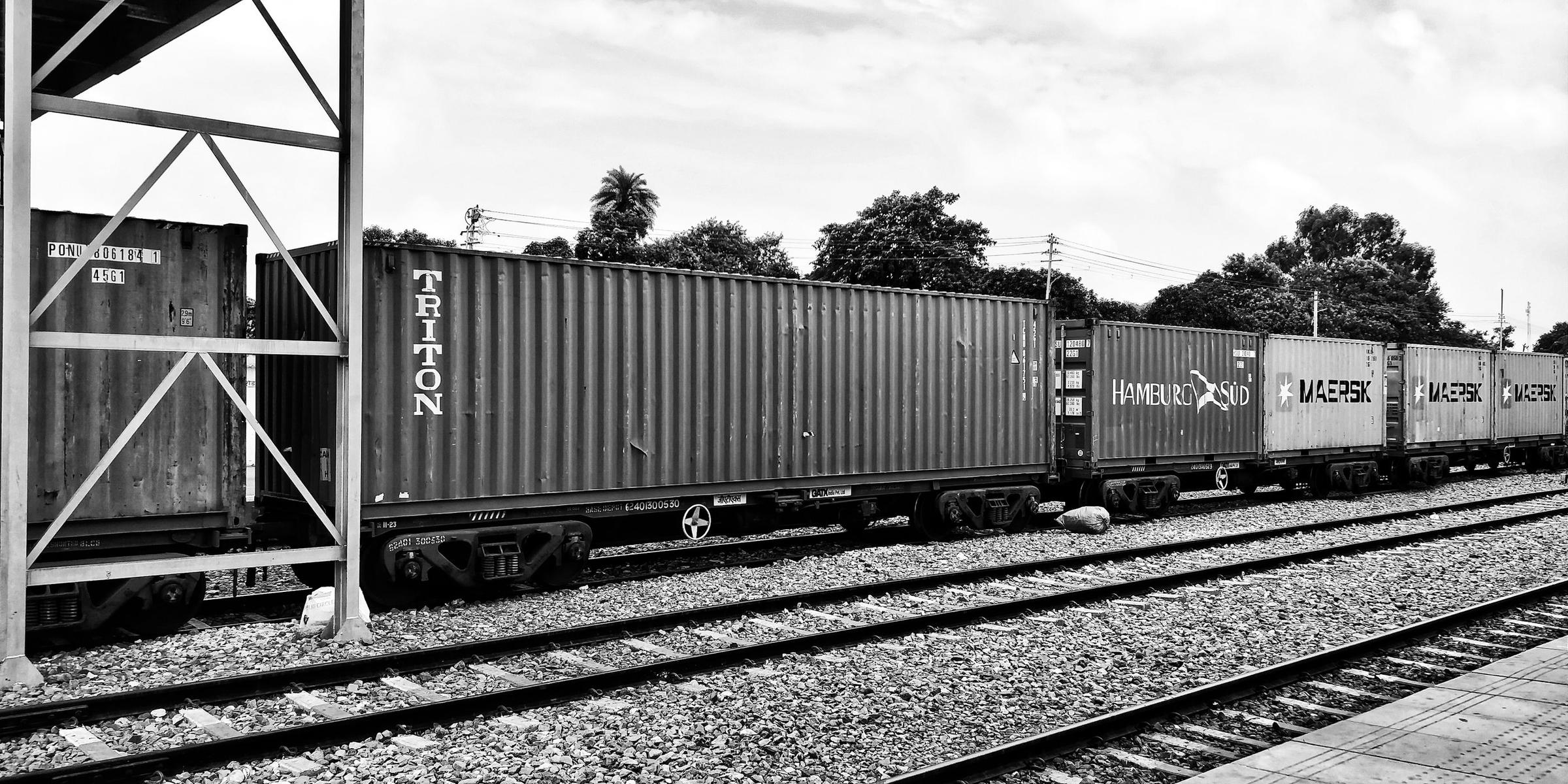 Container wagons on a freight train