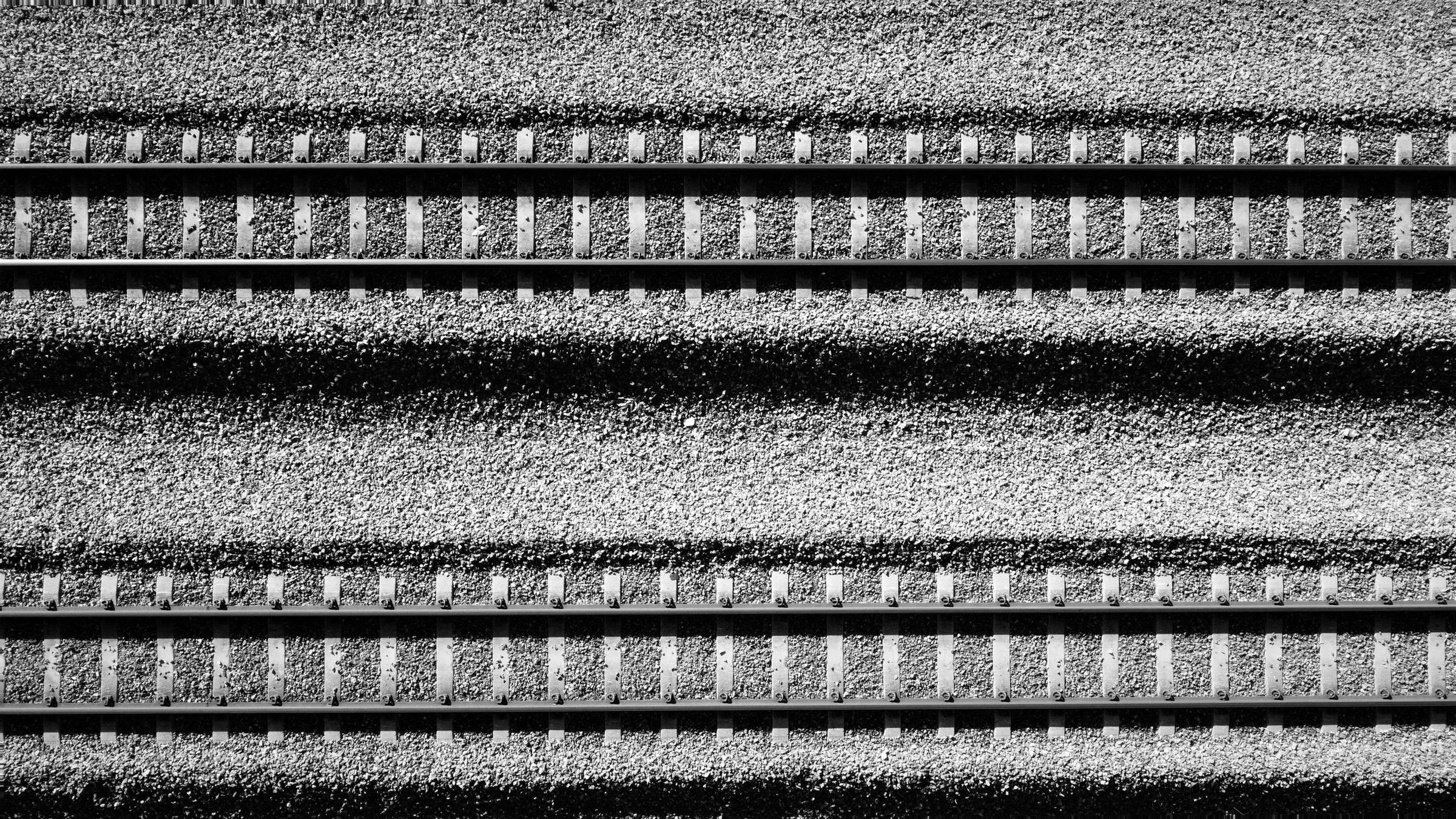 Railway sleepers and ballast seen from above