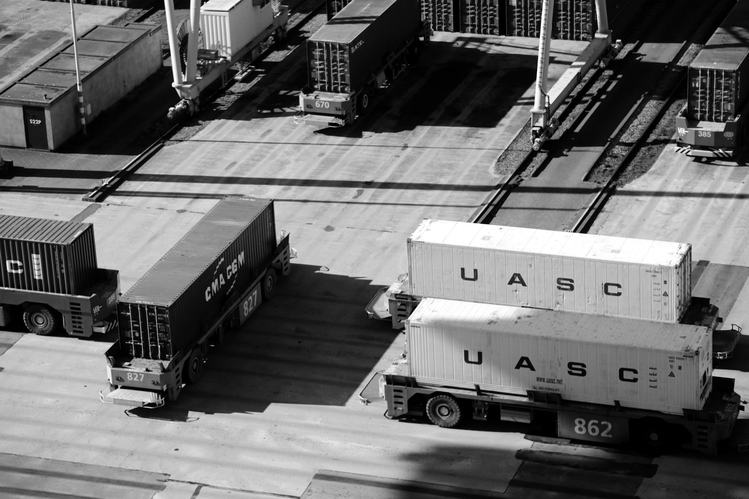 Terminal tractors moving containers